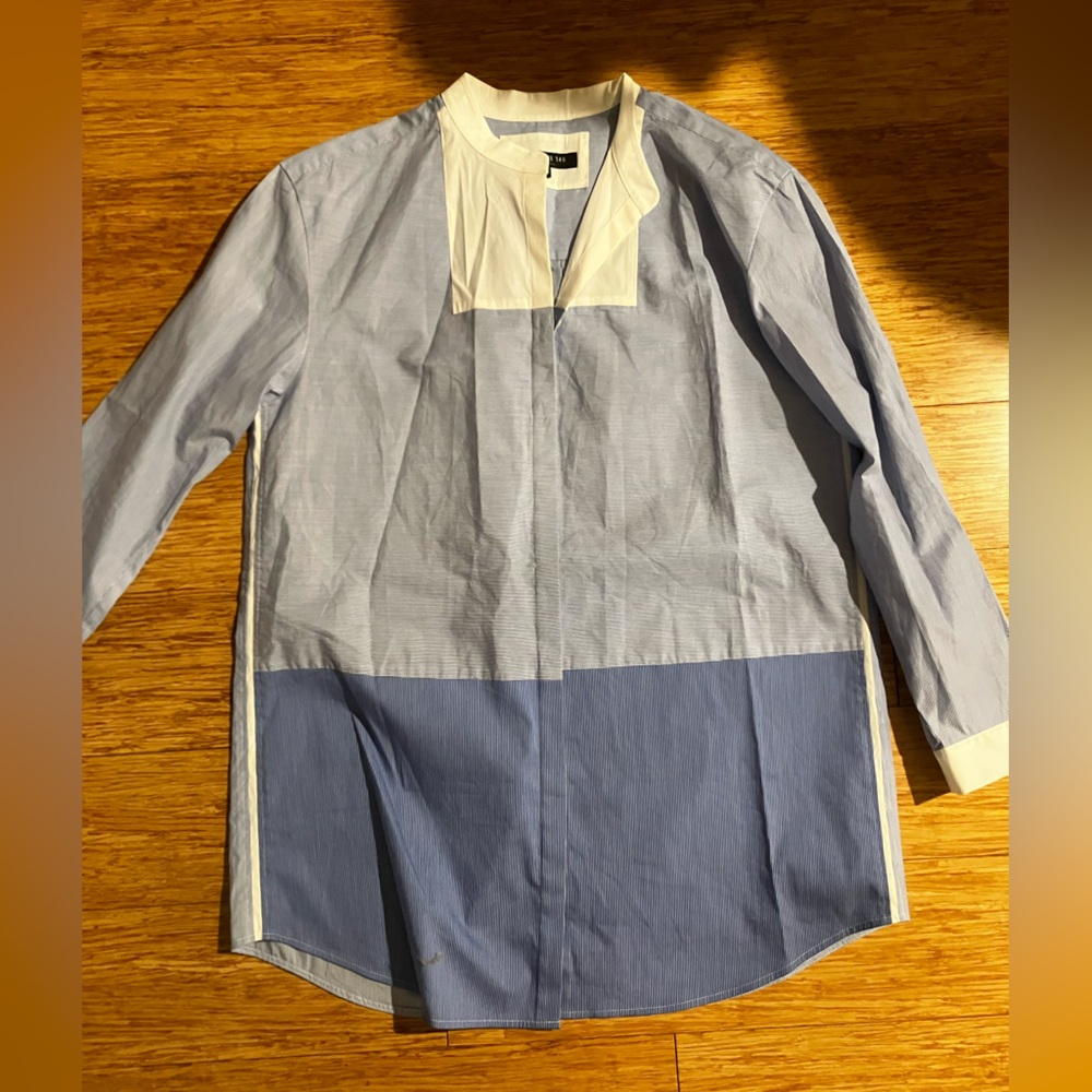 Two tone blue striped Lafayette 148 New York button down dress shirt
